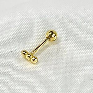 Gold Plated 925 Sterling Silver Barbell Earring Stud Triple Ball Design 10mm